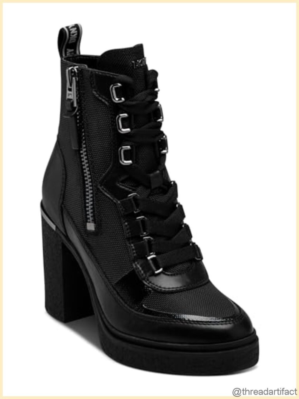 Toia Platform Combat Boot With Block Heel Faux Leather Ankle Bootie